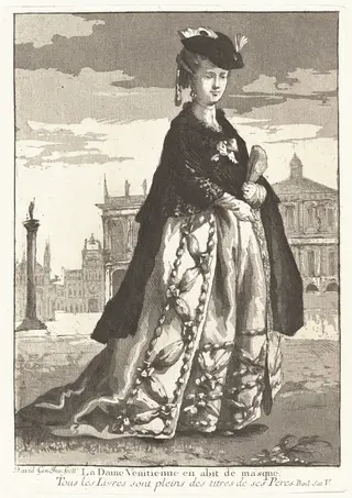 La Dame Venitienne en abit de masque (Venetian Woman in Carnival Dress), by Giovanni David, ink, 1775