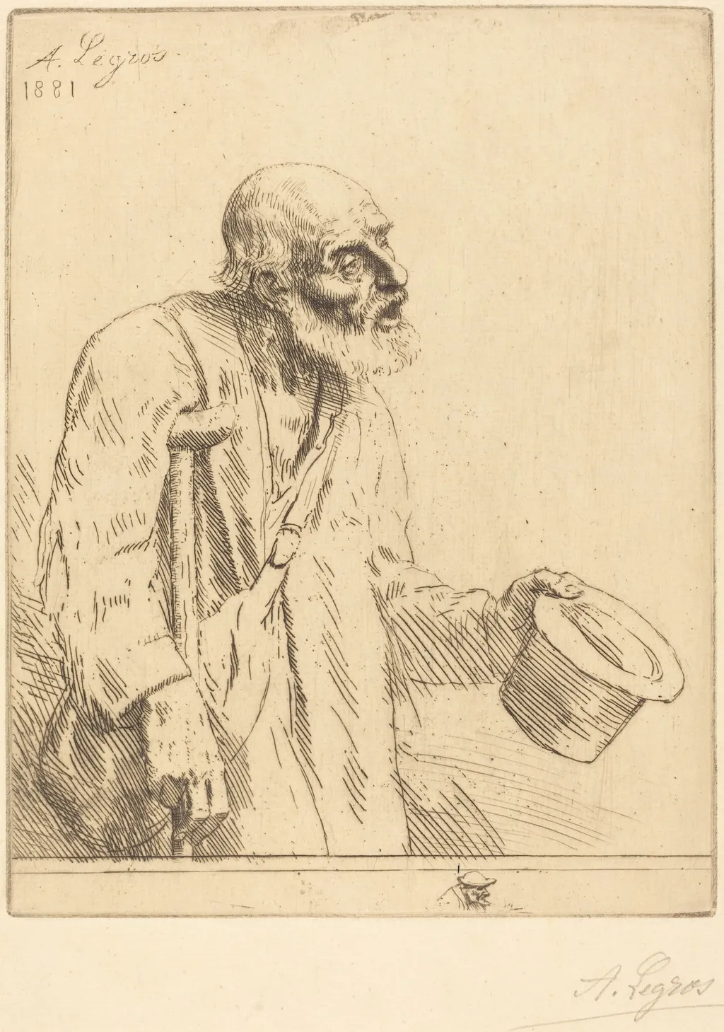 Beggar (Le mendiant), by Alphonse Legros, ink, 1881