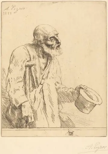 Beggar (Le mendiant), by Alphonse Legros, ink, 1881