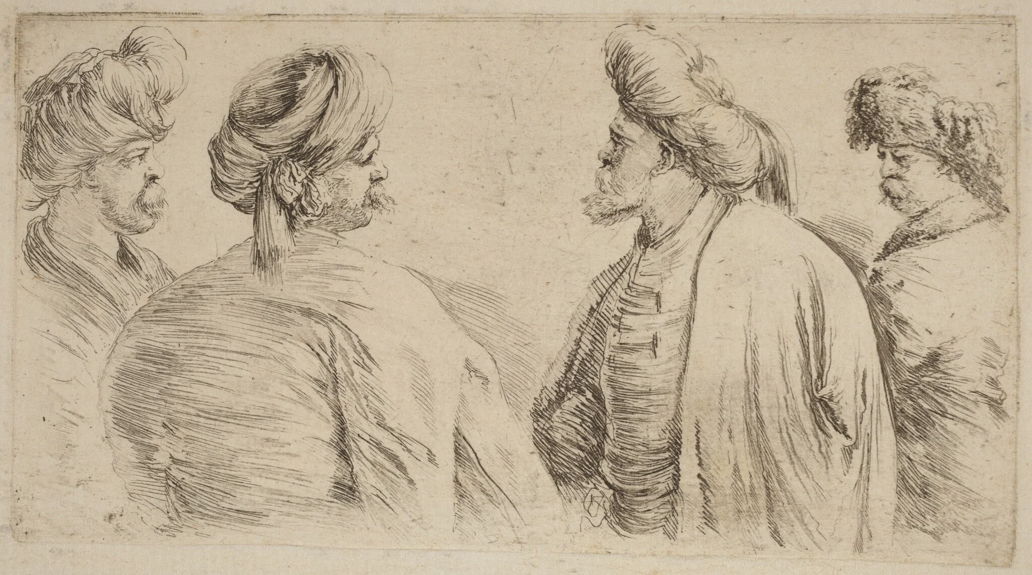 Four Turks Wearing Turbans, detail