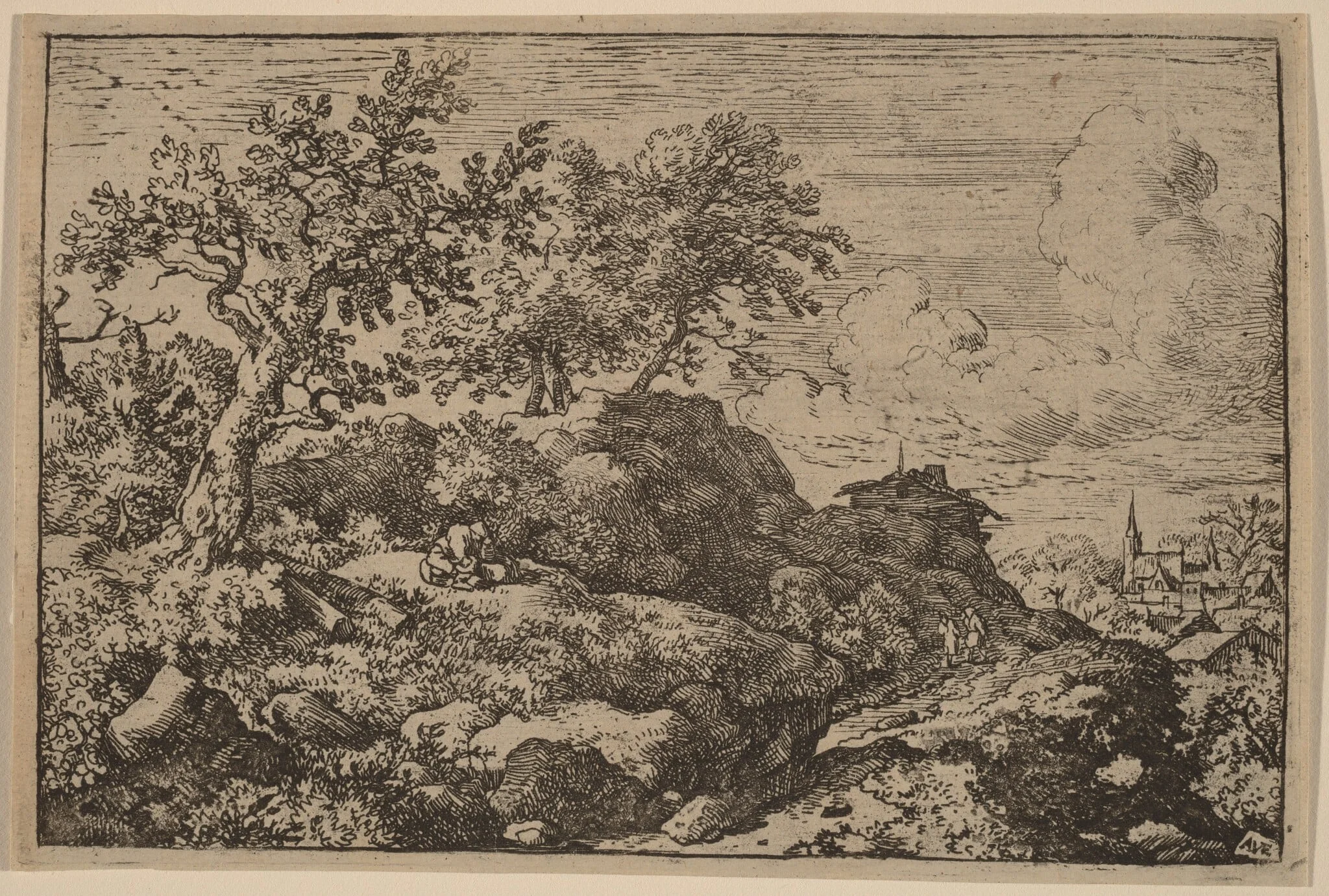 Two Peasants Seated on a Hill, detail