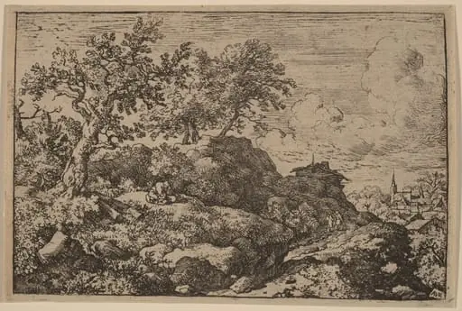 Two Peasants Seated on a Hill, by Allart van Everdingen, ink, 1650
