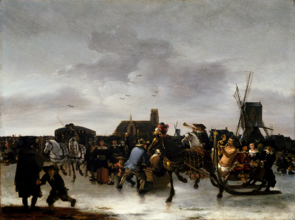 A Skating Scene, by Egbert van der Poel, unspecified, 1656