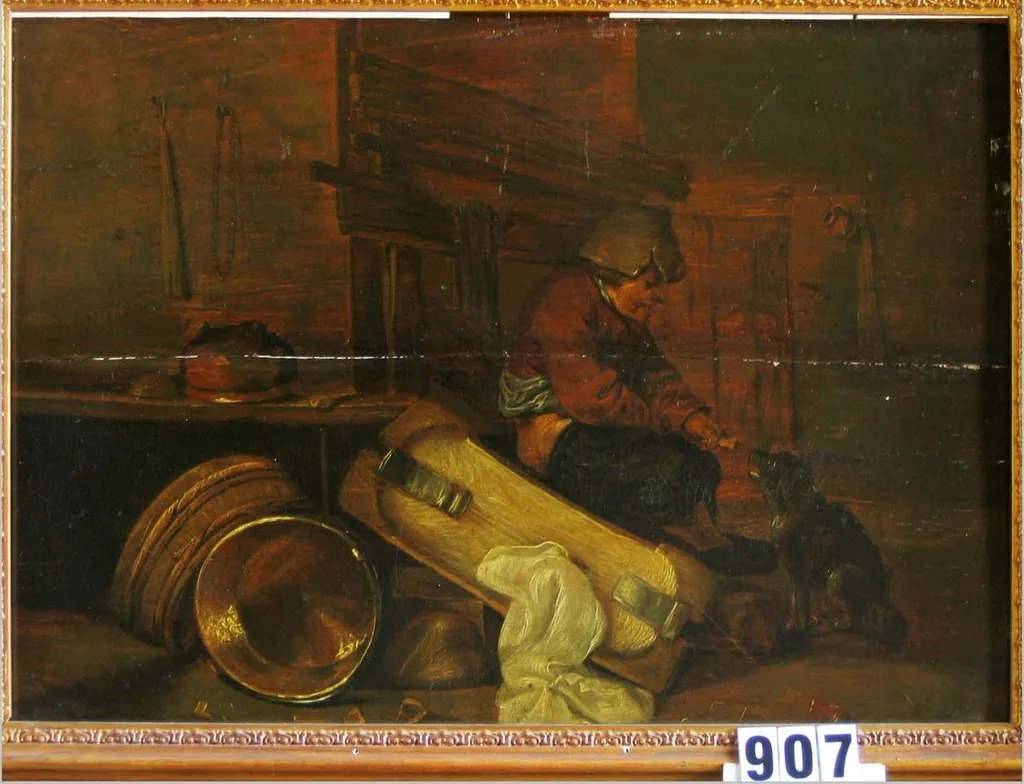 Bărbat hrănindu-și câinele; în registrul inventar: Bucătar dând de mâncare câinelui său, by Egbert van der Poel