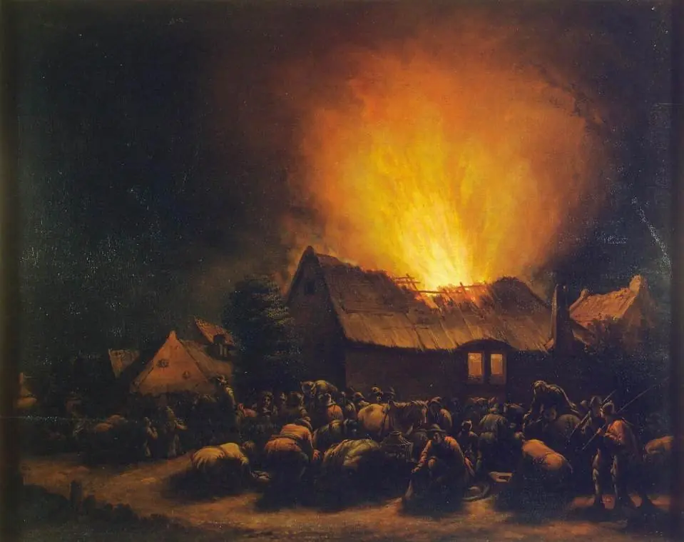 Fire in a Village, by Egbert van der Poel