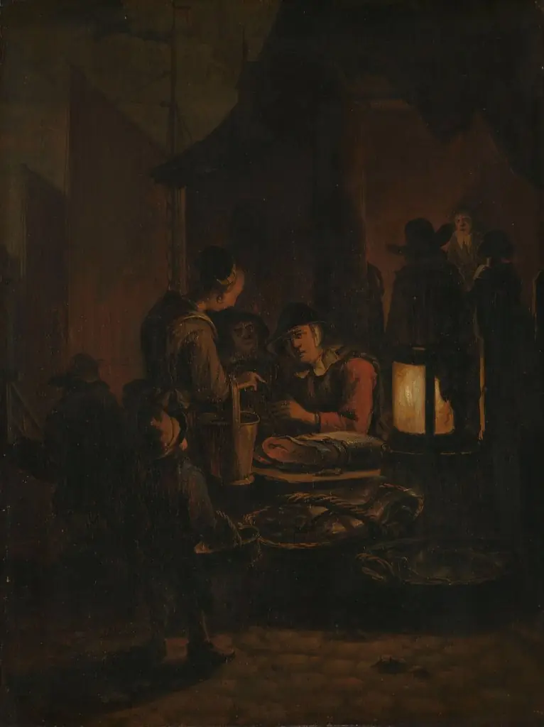 Fish market at night, by Egbert van der Poel