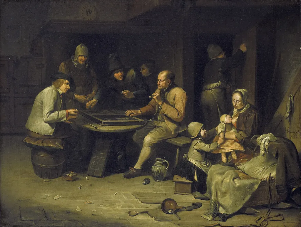 An inn with backgammon players, by Egbert van Heemskerck, oil, 1669