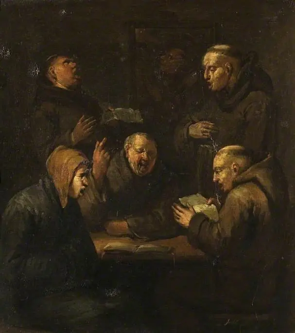 Monks singing, by Egbert van Heemskerck