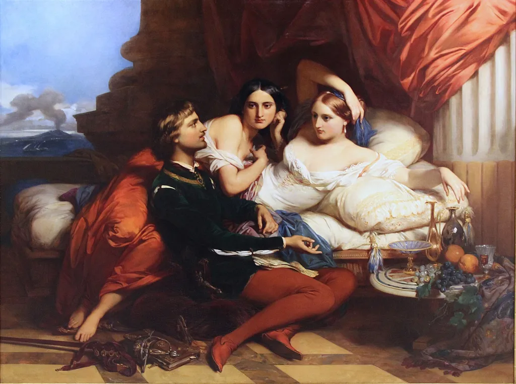 Boccaccio reading from the Decameron to Queen Johanna of Naples, by Égide Charles Gustave Wappers, oil, 1849