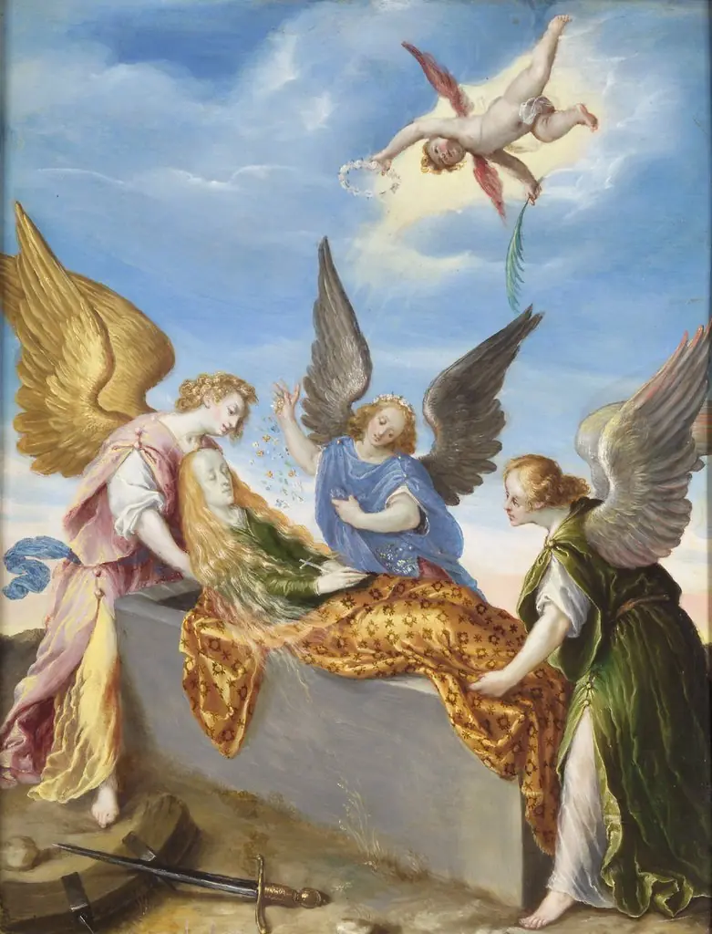 St. Catherine is laid in the grave by the angels