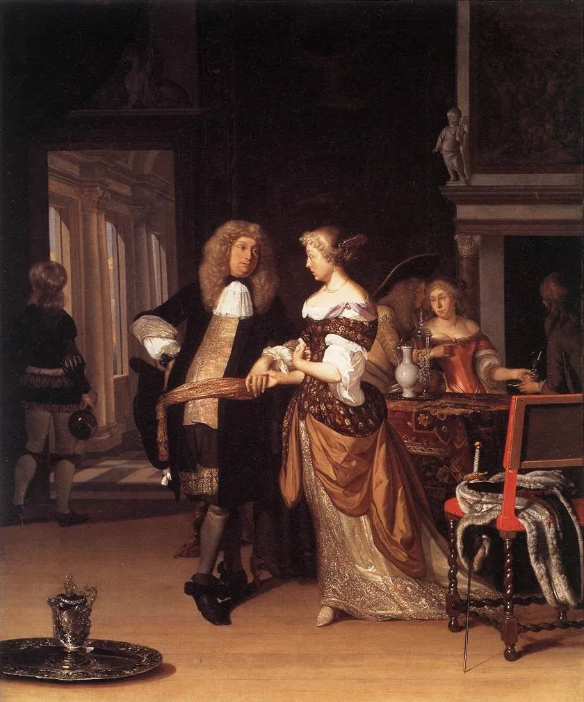 Elegant Couple in an Interior, by Eglon van der Neer, oil, 1690