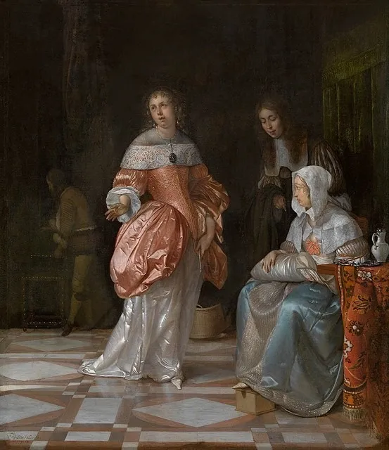 Nursery Visit, by Eglon van der Neer, oil, 1664