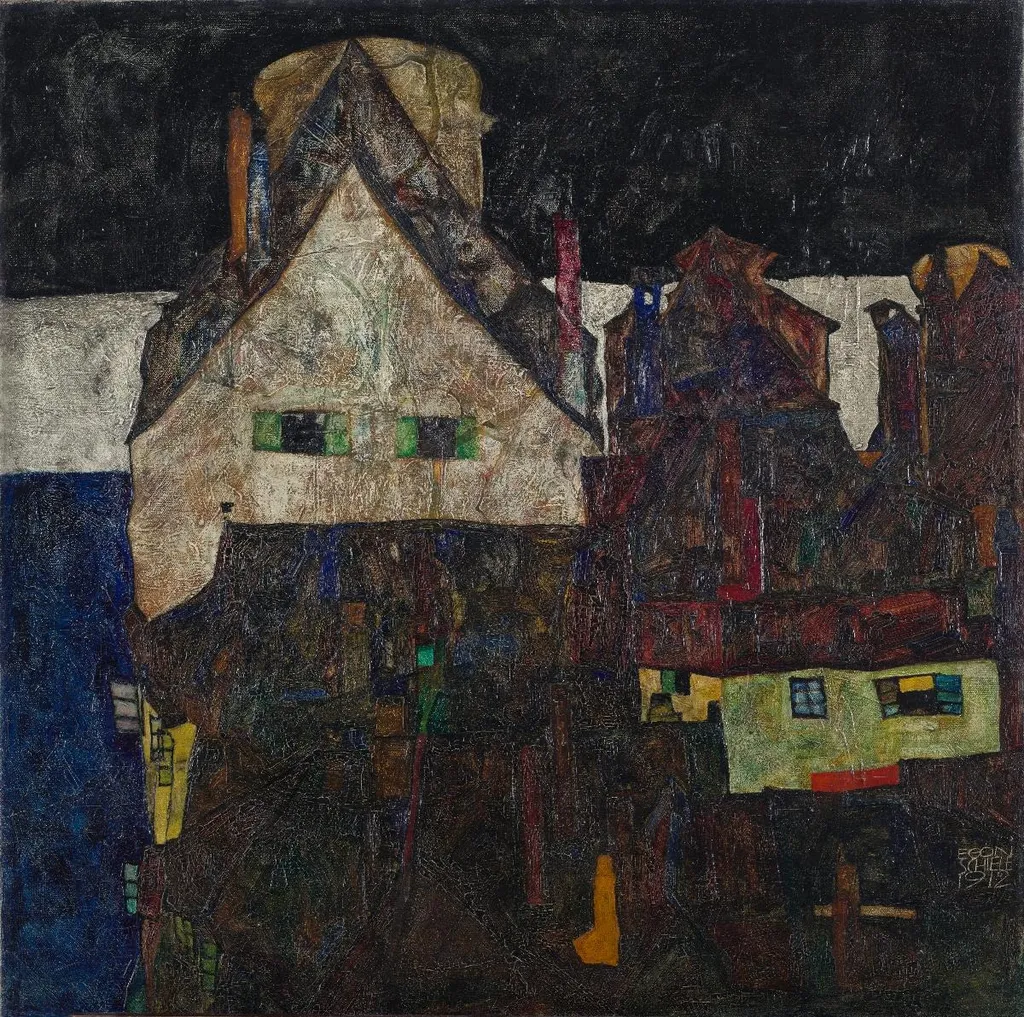 Die kleine Stadt I, by Egon Schiele, oil, 1912