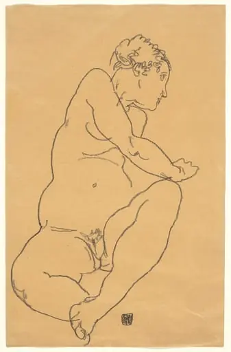 Female Nude Bending to the Left, by Egon Schiele