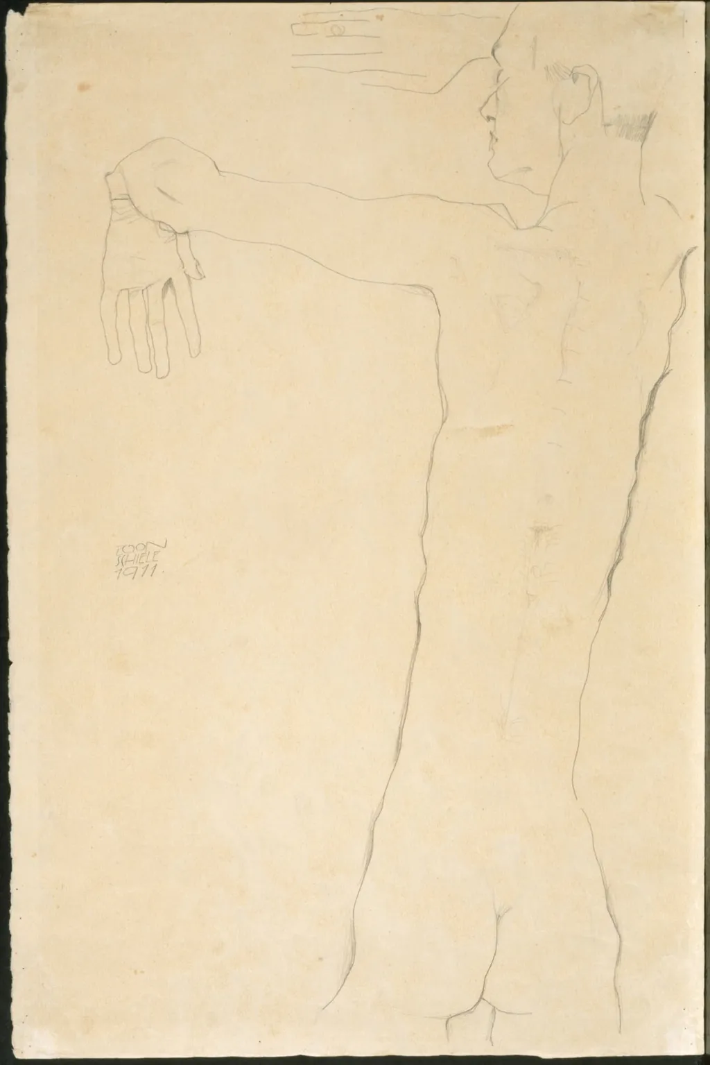 Nude Man with Raised Arms (recto), by Egon Schiele, 1911
