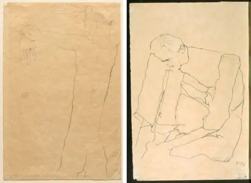 Nude Man with Raised Arms (recto) Seated Man (verso), by Egon Schiele