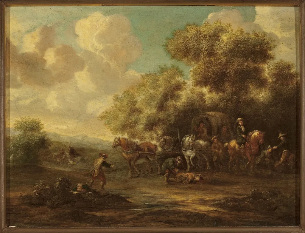 Assault on travellers, by Eise Aetes Ruytenbach, oil, 1694