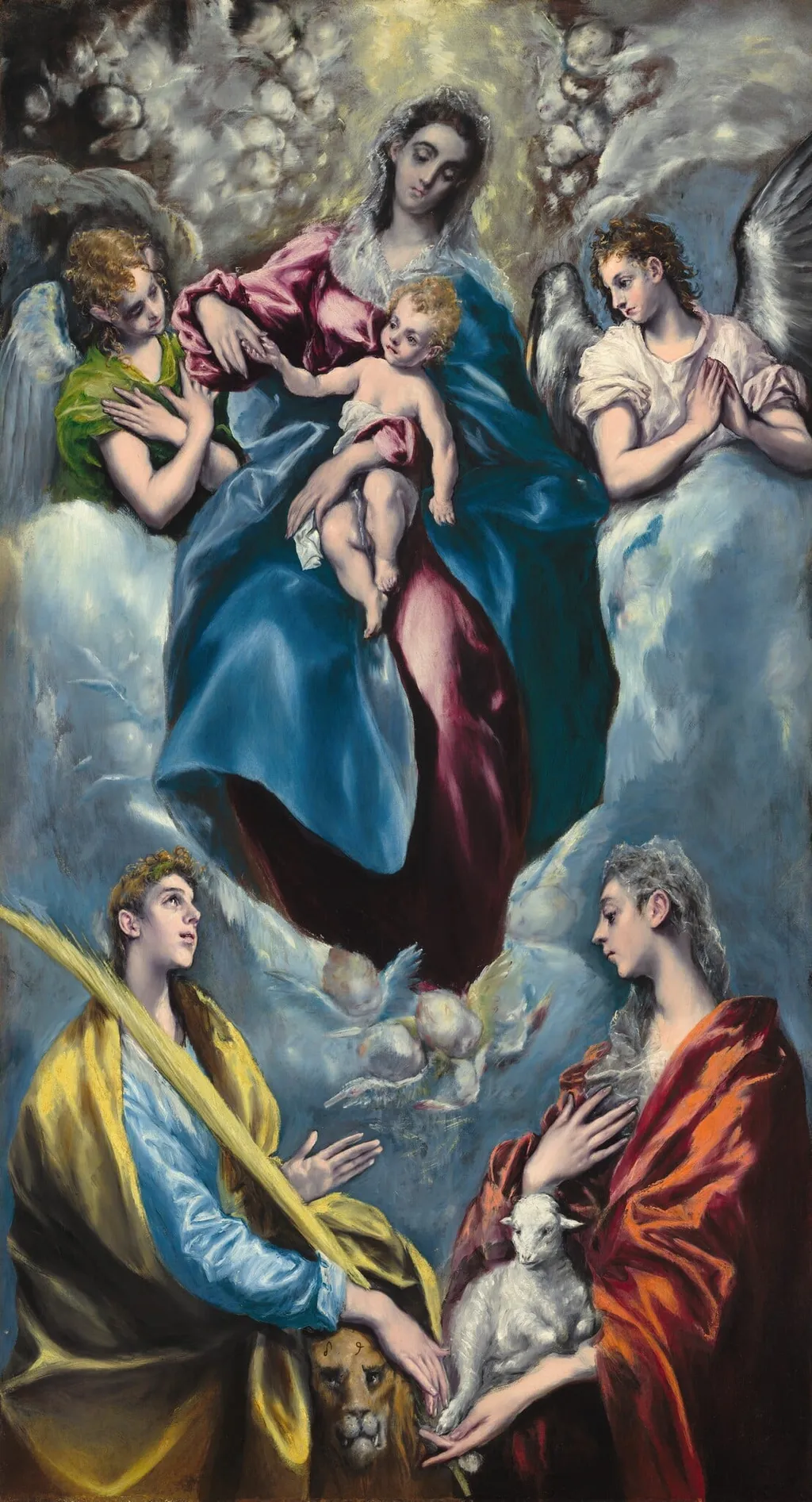 Madonna and Child with Saint Martina and Saint Agnes, by El Greco, oil, 1598