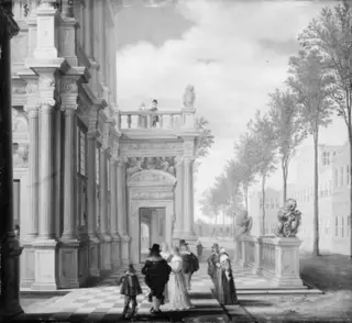 Elegant Company in Front of a Palace