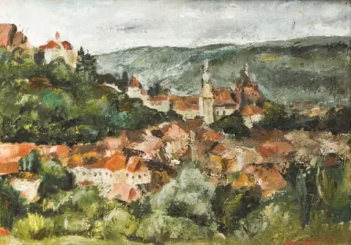 Peisaj cu oraș de munte, by Elena Constante