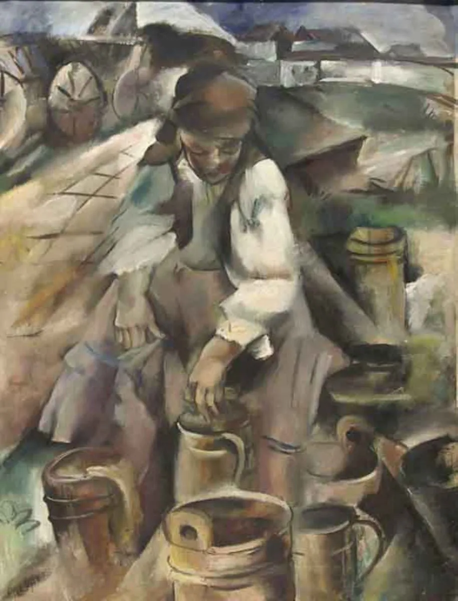 Țărancă cu cofe, by Elena Popea, unspecified, 1920