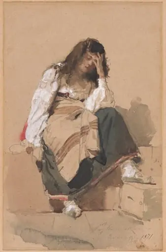 A Seated Peasant Girl in Contemplation, by Eleuterio Pagliano