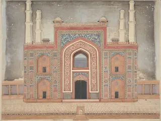Elevation of the entrance gateway to the garden surrounding Akbar's masoleum.