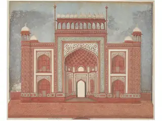 Elevation of the great gateway of the garden court of the Taj Mahal.