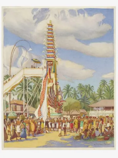 Bringing the bodies of the prince and princess to the funeral tower, by Elfrida Tharle-Hughes
