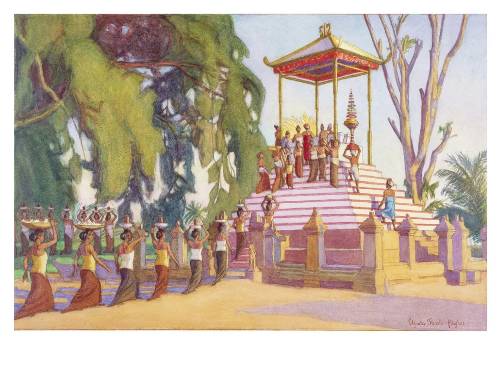 Concluding ceremony before lighting the Funeral Pyre, by Elfrida Tharle-Hughes, paint, 1923