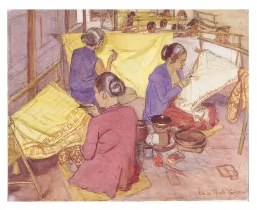 Javanese batik-workers, by Elfrida Tharle-Hughes