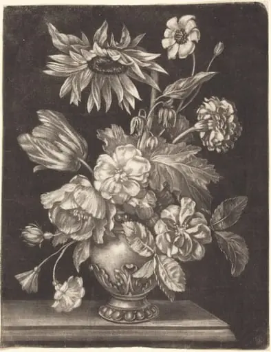Floral Still Life with a Sunflower, by Elias Christoph Heiss