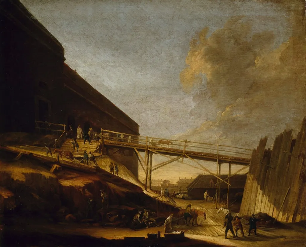 Rakennustöitä Suomenlinnassa, linnake Höpken Susisaarella, by Elias Martin, unspecified, 1788