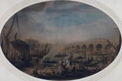 State barges approaching Westminster Bridge, by Elias Martin