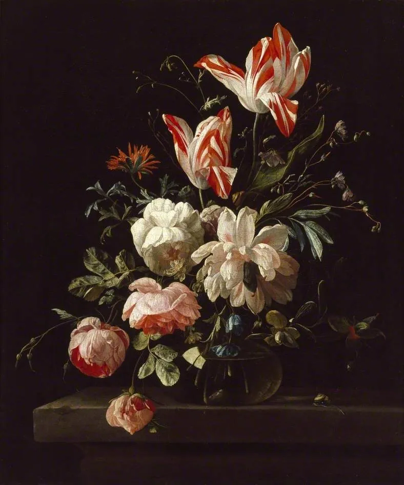 A Vase of Flowers, by Elias van den Broeck, oil, 1690