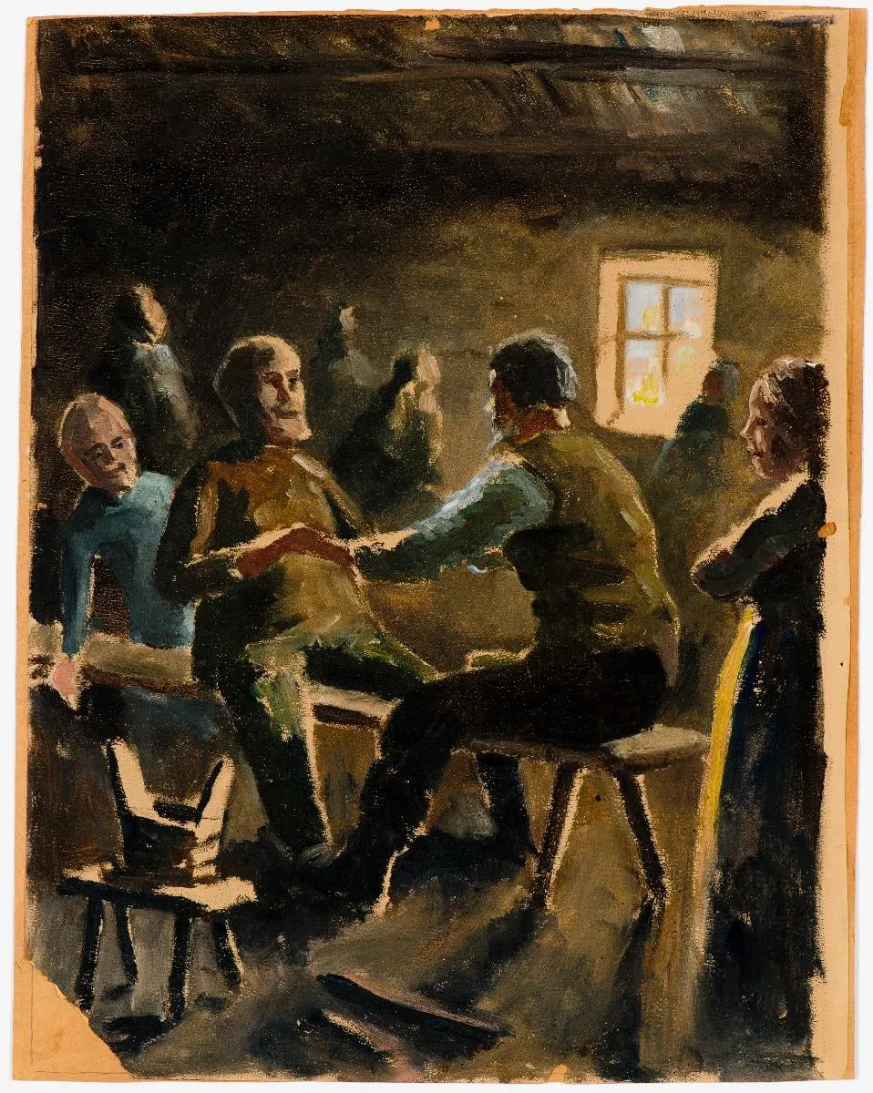 Runonlaulajat, öljyvärimaalaus, luonnos, n.1890-1900, by Eliel Saarinen, 1921