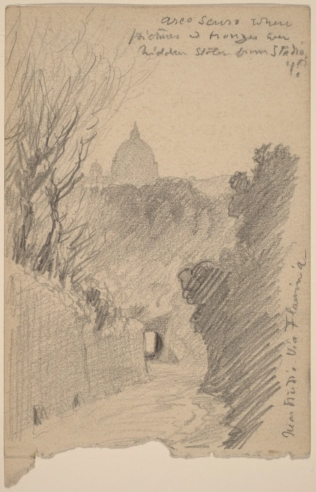 Arco Oscuro--Over the Via Fiaminia, by Elihu Vedder, graphite, 1890