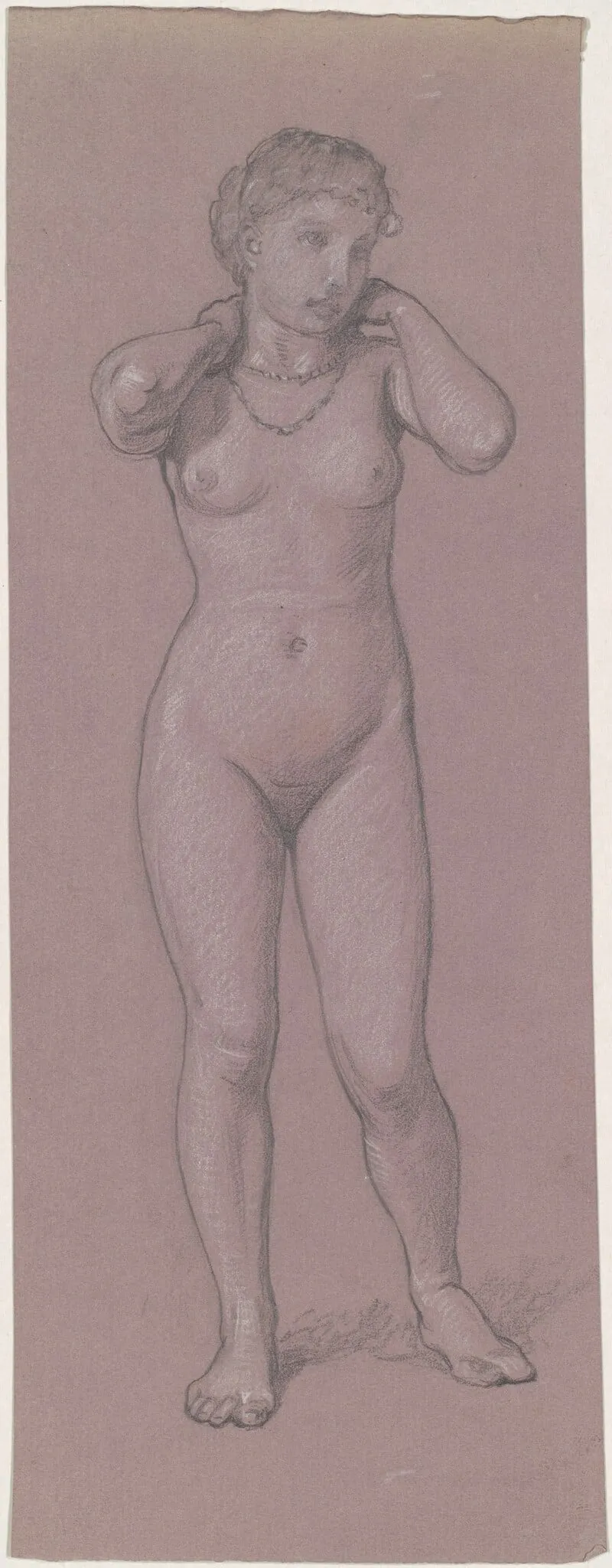 Female Nude with Necklace, by Elihu Vedder, graphite, 1880