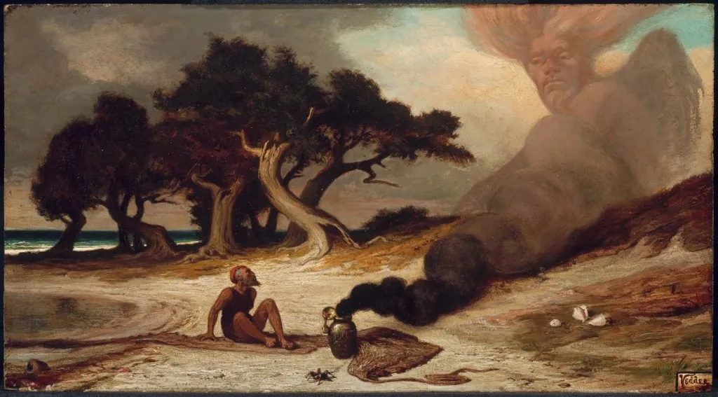 Fisherman and the Genie, by Elihu Vedder, unspecified, 1863