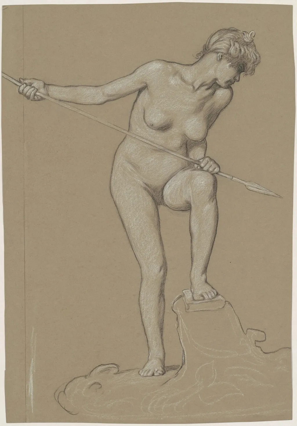 Girl Spearing Dolphin, by Elihu Vedder, charcoal, 1900