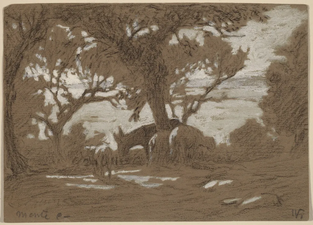 Mt. Colognola - Sheep Grazing on Lake Trasimeno, by Elihu Vedder, gouache, 1878