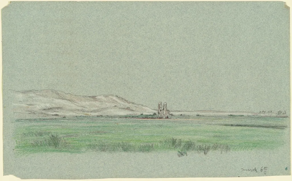 Nile Journey, Colossi of Memnon, by Elihu Vedder, chalk, 1890