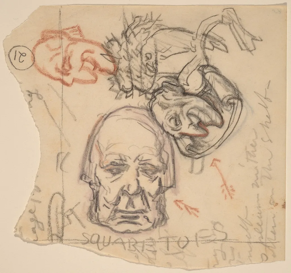 Self-Portrait: Caricatures, by Elihu Vedder, pastel, 1918