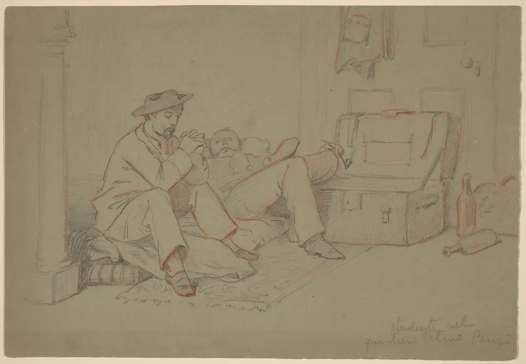 Students in the Latin Quarter, Paris, by Elihu Vedder, graphite, 1858