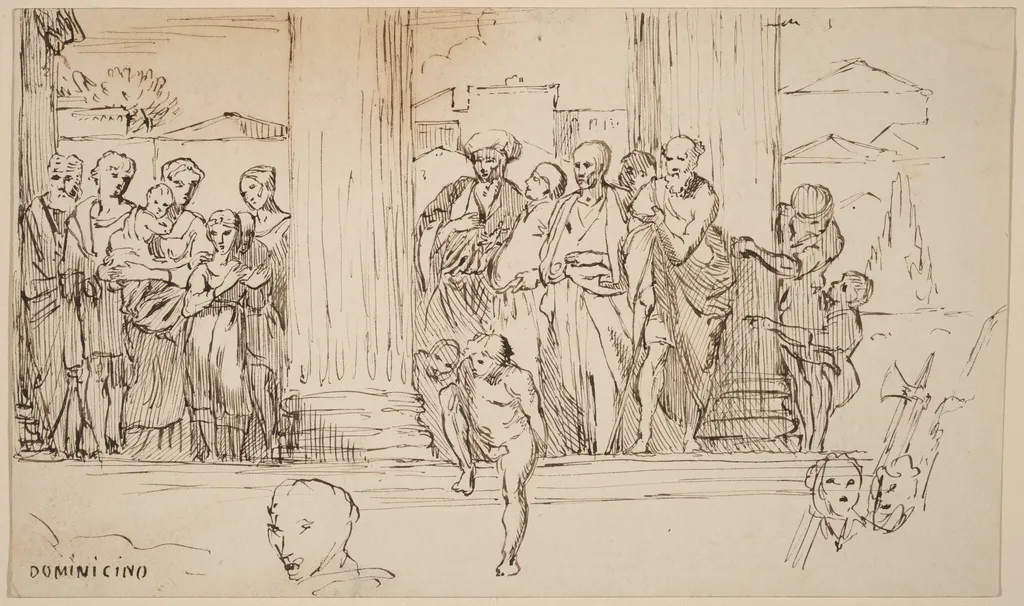 Study after Domenichino, by Elihu Vedder, ink, 1858