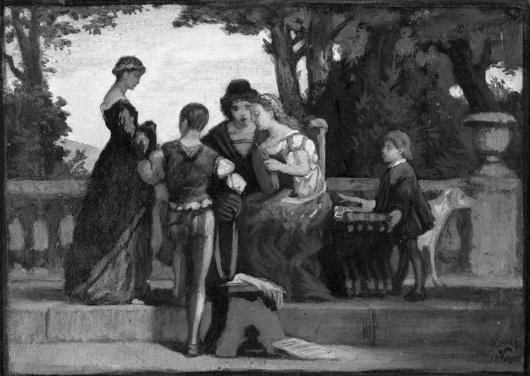 Study for The Music Party, by Elihu Vedder, oil, 1868