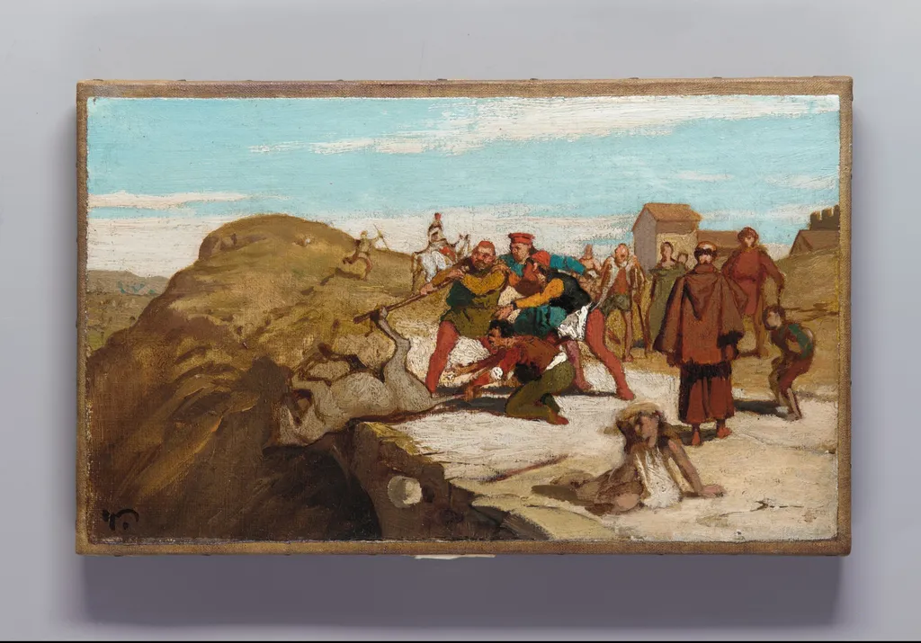 The Fable of the Miller, His Son, and the Donkey, by Elihu Vedder, oil, 1867