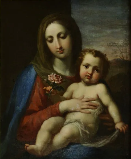 Saint mary with Jesus, by Elisabetta Sirani, oil, 1650