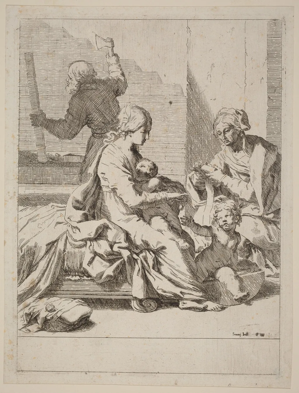 The Holy Family with Saint Elizabeth and Saint John the Baptist, by Elisabetta Sirani, ink, 1655