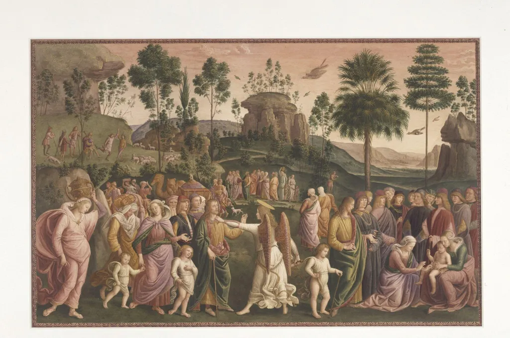 Copy after the painting Moses and the Angel by Perugino in the Collegio del Cambio, Perugia., by Eliseo Fattorini, watercolor, 1871